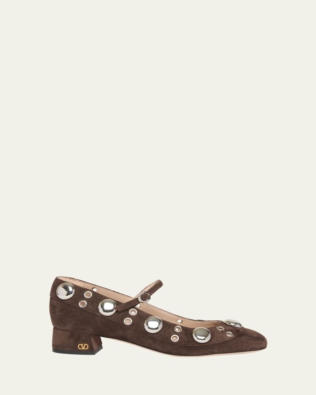Nellcote Studded Suede Mary Jane Ballerina Flats
